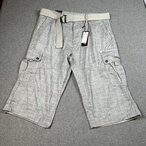 Super Triple Goose Mens L Gray Cargo Shorts Belted Utility Hiking NWT